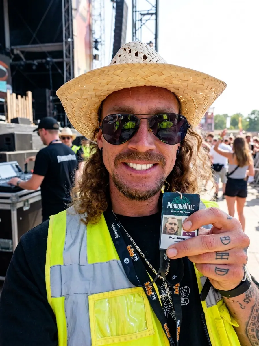 Paul Dommes (Paulomat) als Crew-Mitglied auf dem Parookaville Festival — Bauunternehmer und Influencer aus dem Kölner Raum